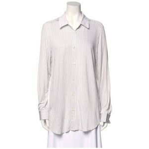 MAGASCHONI ladies White Striped Long Sleeve Button-Up Top size large new